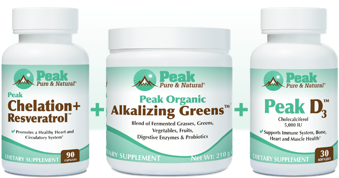 Peak Chelation+ Resveratrol™ with Peak Organic Alkalizing Greens™ and Peak D3™