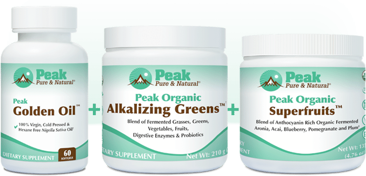 Peak Golden Oil™ with Peak Organic Alkalizing Greens™ and Peak Organic Superfruits™