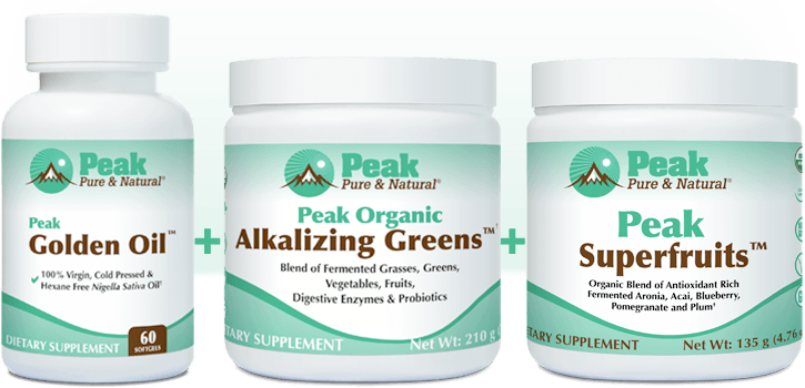 Peak Golden Oil™ with Peak Organic Alkalizing Greens™ and Peak Superfruits™
