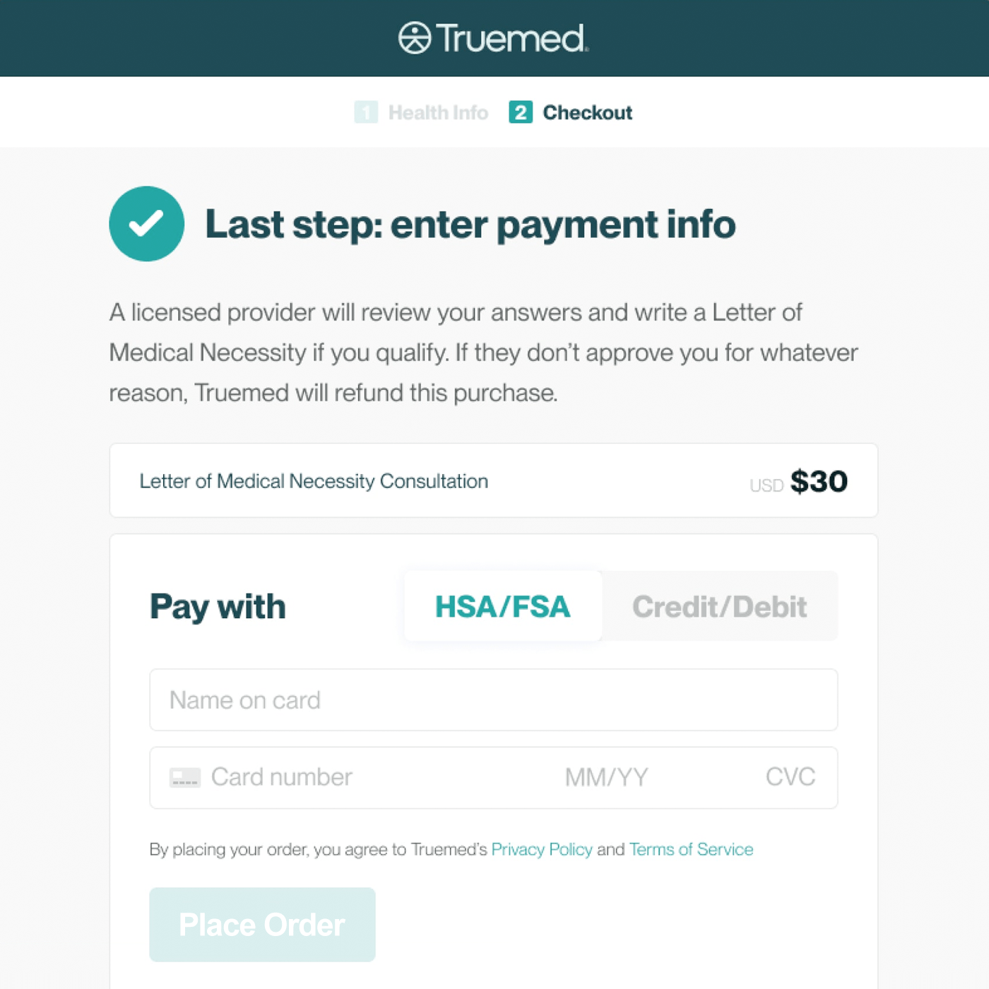 Complete checkout through Truemed