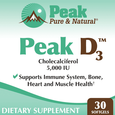Peak D3™ Cholecalciferol 5,000 IU ✔ Supports Immune System, Bone, Heart and Muscle Health† DIETARY SUPPLEMENT 30 Softgels